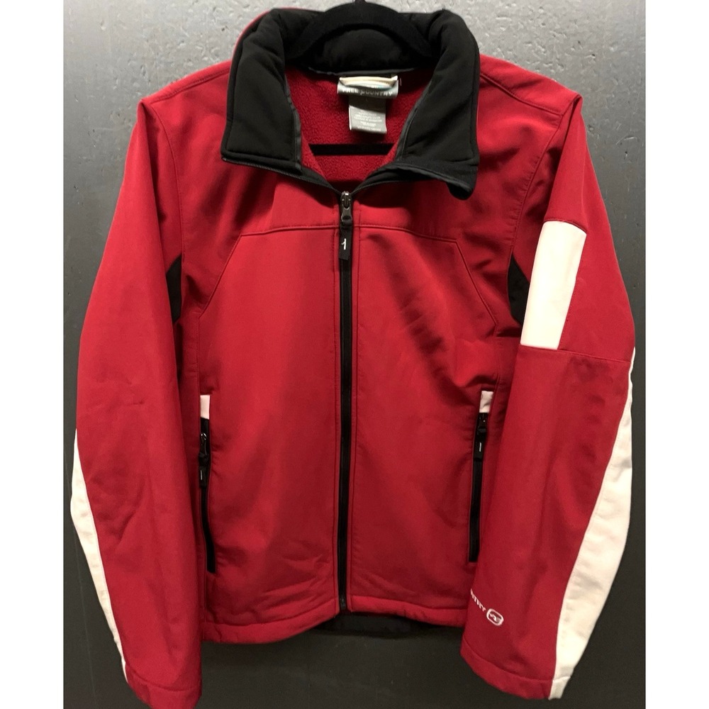 Ski Jacket Women L Red Zip Pockets Rollaway Hood Outdoor Active Winter Retro